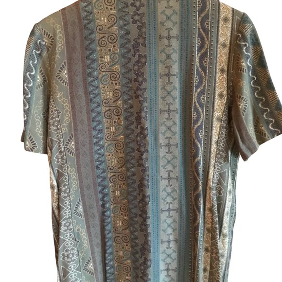 R&M Richards 70s Asian Blouse: Lightweight Tunic Olive Green Gold Size 12 Petite - Picture 3 of 8